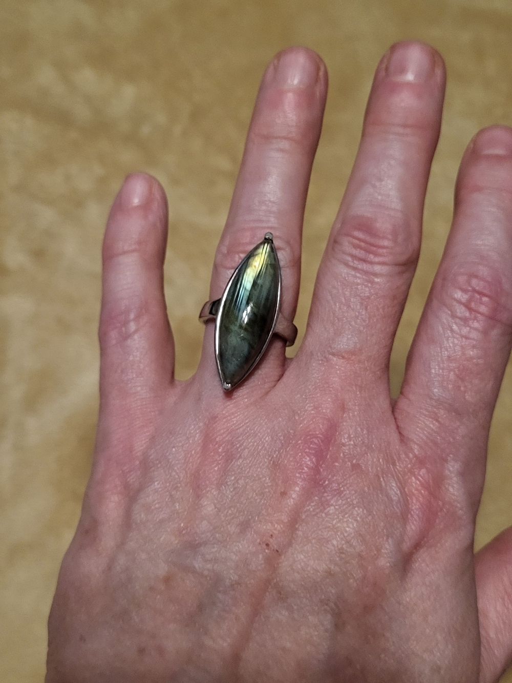 Huge Marquise Labradorite Stainless Steel Ring Size 6